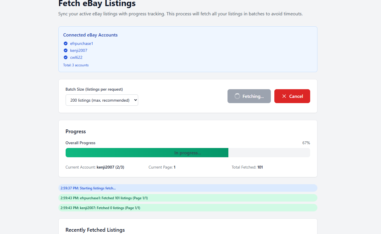 Inventory synced from eBay